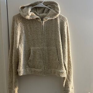 Cozy Tan Hooded Zip-Up Jacket